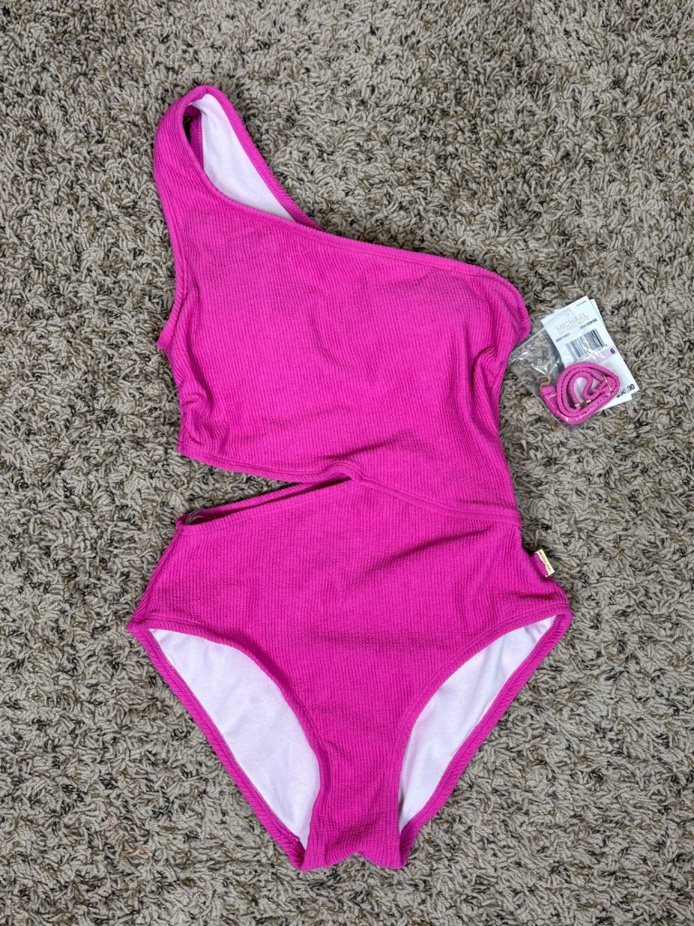MICHAEL Michael Kors Textured One-Piece Cutout Swimsuit One Shoulder Pink Sz 6
